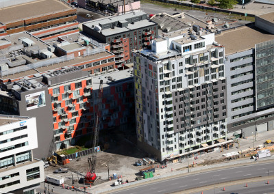 M9 Phase III, condo high-rise, 3 floors of underground parking, 15 residential floors, 110 units, Montreal.
